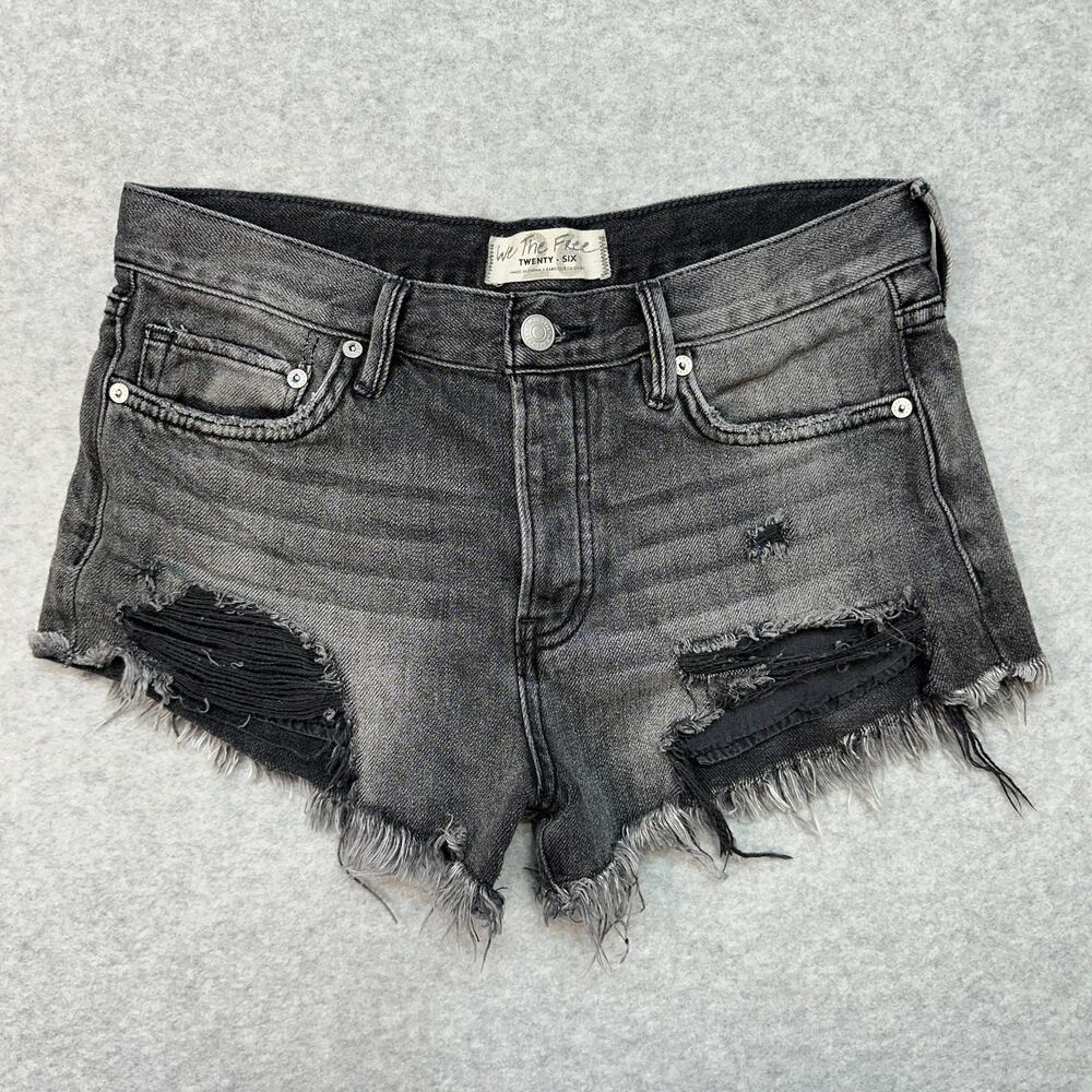 We The Free Short WMNS 26 High-Rise Cut-Off Distressed Washed Black Button Fly